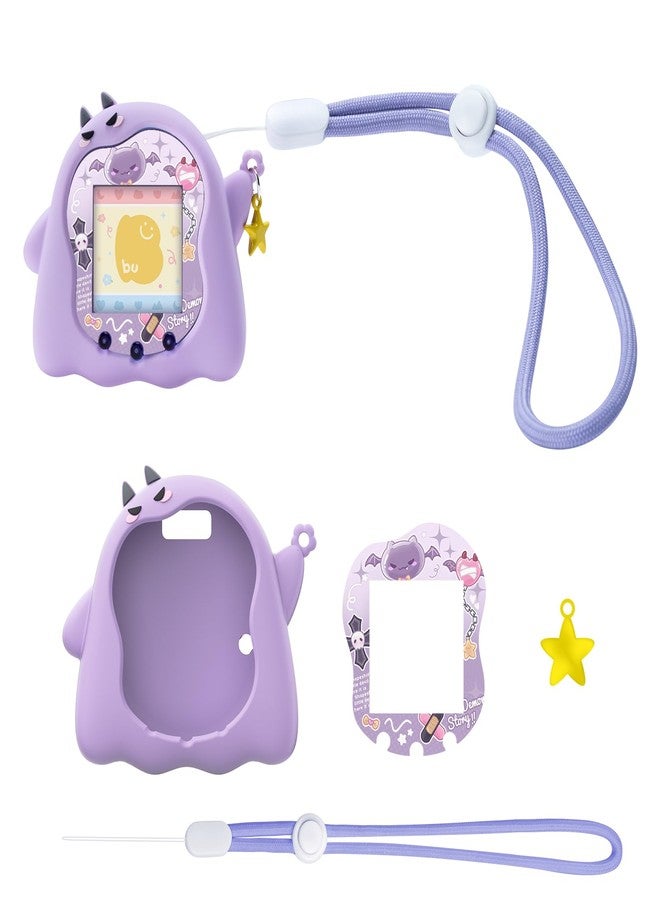 BUBBLELOGUS Silicone Case for Tamagotchi Uni, Soft TPU Protective Cover with Screen Decoration Protector and Adjustable Wrist Strap - Little Devil (Purple) - Image 1